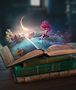 Livre ouvert sur un monde fantastique